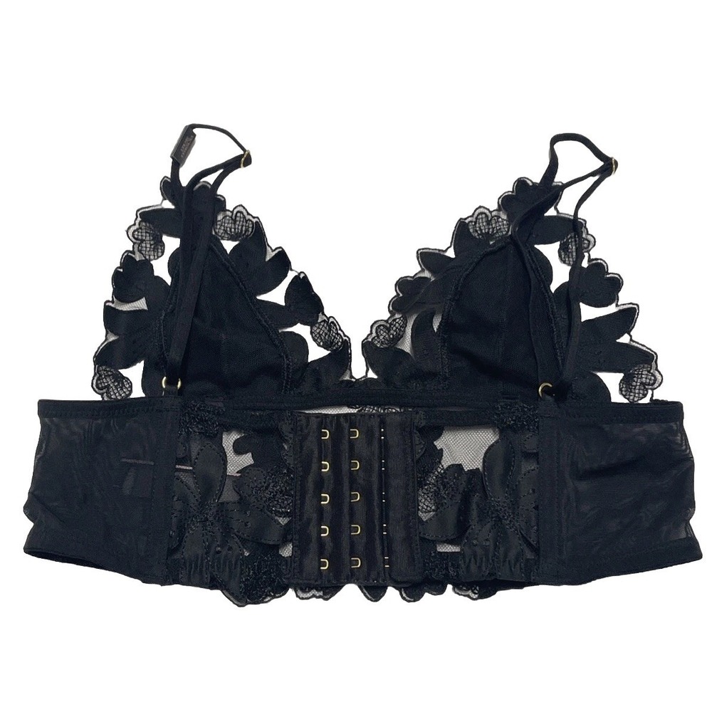 Victoria's Secret Luxe  Floral Embroidered Long‎ line Bralette Black XS B70 NEW - Picture 5 of 8